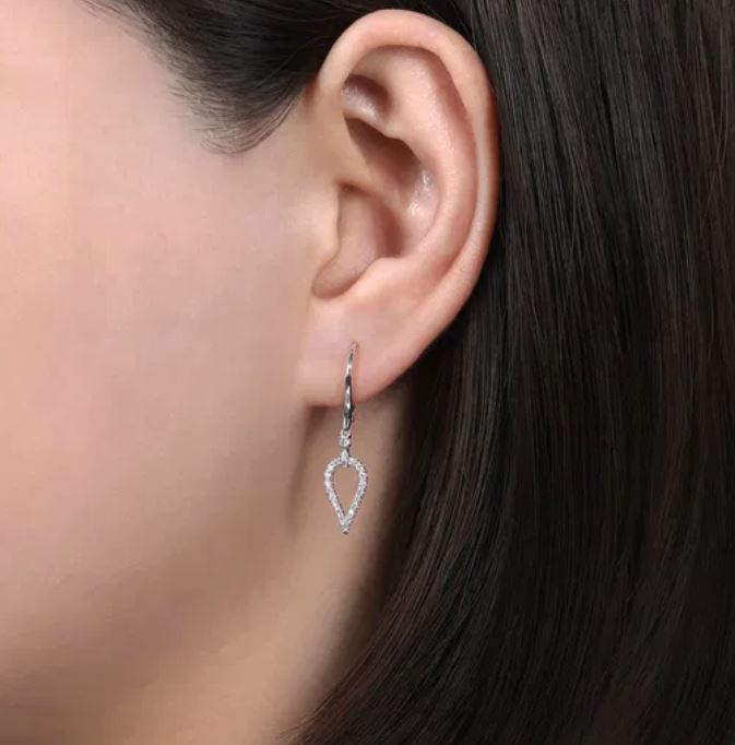 14K White Gold Pear Shape Diamond Leverback Earrings - Image 2