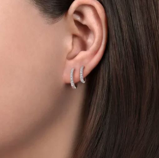 14K White Gold Diamond Easy Stackable Earrings - Image 2