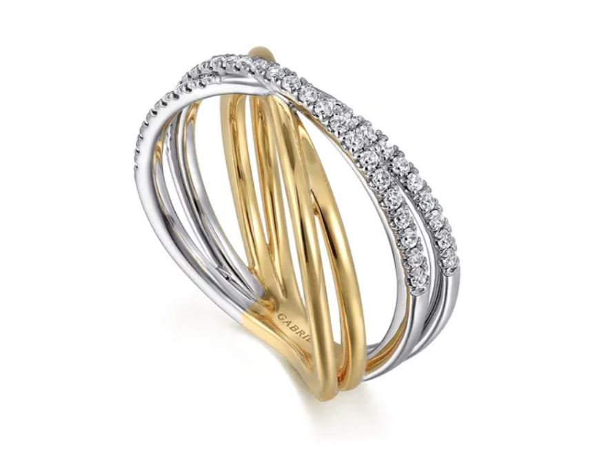 Preorder – 14K White and Yellow Gold Diamond Criss Cross Ladies Ring - Image 3