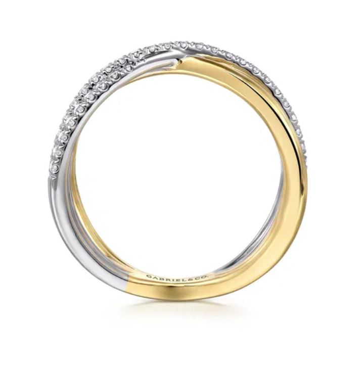 Preorder – 14K White and Yellow Gold Diamond Criss Cross Ladies Ring - Image 4