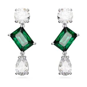 Mesmera drop earrings Mixed cuts, Green, Rhodium plated