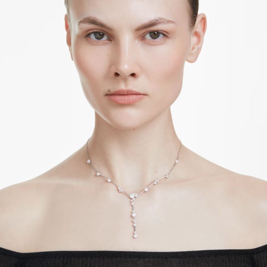 Constella Y necklace Crystal pearl, Round cuts, White, Rhodium plated - Image 2