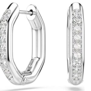Dextera hoop earrings Octagon shape, Round cut, Small, White, Rhodium plated