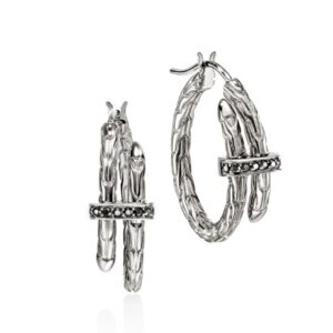 Spear Hoop Earrings, Sterling Silver, Black Sapphire, 22.5mm