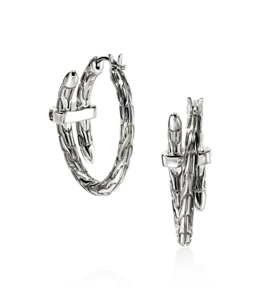 Spear Hoop Earrings, Sterling Silver, Blue Sapphire, 22.5MM - Image 3