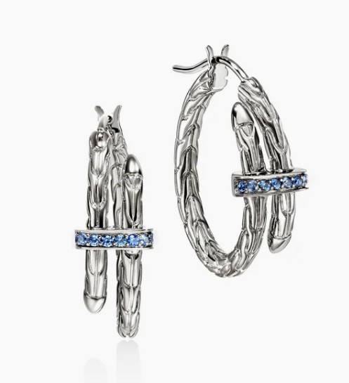 Spear Hoop Earrings, Sterling Silver, Blue Sapphire, 22.5MM - Image 2