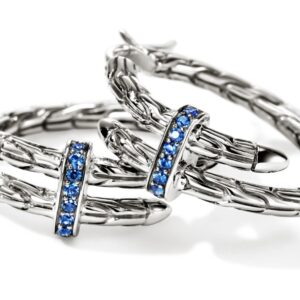 Spear Hoop Earrings, Sterling Silver, Blue Sapphire, 22.5MM