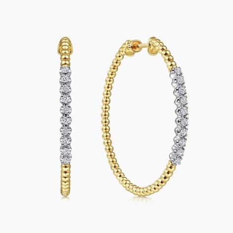 Preorder – 14K Yellow Gold 40mm Bujukan Diamond Classic Hoop Earrings