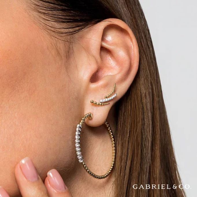 Preorder – 14K Yellow Gold 40mm Bujukan Diamond Classic Hoop Earrings - Image 2