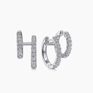 14K White Gold Diamond Easy Stackable Earrings