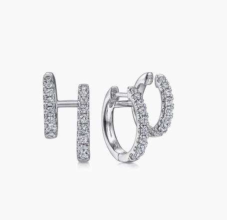 14K White Gold Diamond Easy Stackable Earrings