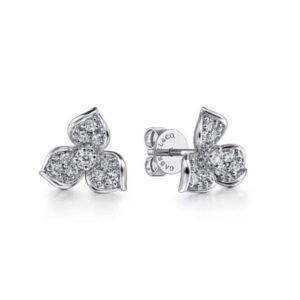 14K White Gold Diamond Flower Stud Earrings