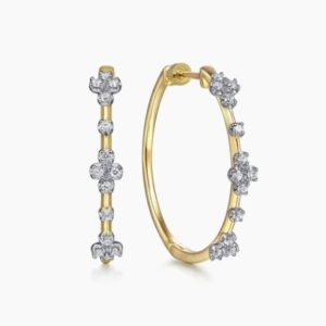 Preorder – 14K Yellow Gold Prong Set 30mm Round Classic Diamond Hoop Earrings