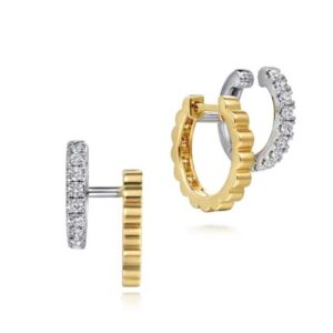 Preorder – 14K White and Yellow Gold Diamond Easy Stackable Earrings