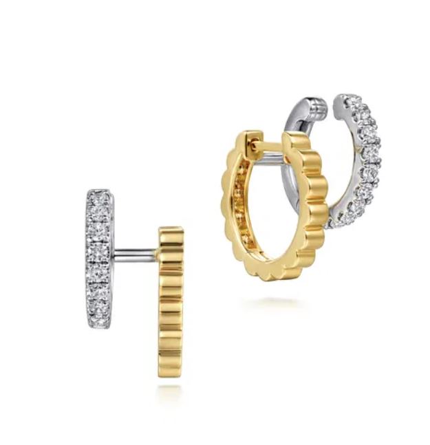 Preorder – 14K White and Yellow Gold Diamond Easy Stackable Earrings
