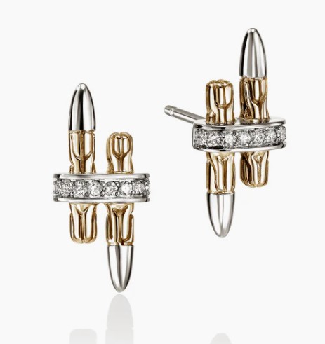 Spear Stud Earrings, Gold, Sterling Silver, Diamonds