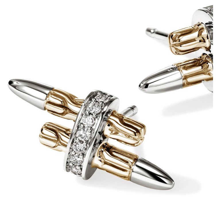 Spear Stud Earrings, Gold, Sterling Silver, Diamonds - Image 2