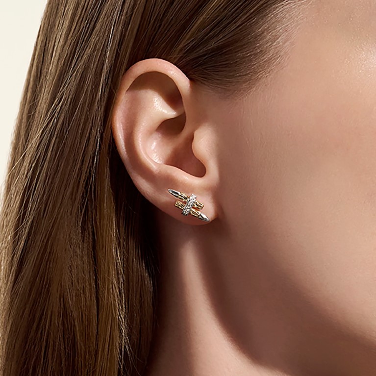 Spear Stud Earrings, Gold, Sterling Silver, Diamonds - Image 3