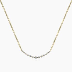 Preorder – 14K Yellow Gold Diamond Curved Bar Necklace