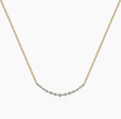 Preorder – 14K Yellow Gold Diamond Curved Bar Necklace