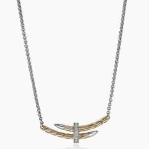 Spear Station Necklace, Gold, Sterling Silver, Diamonds