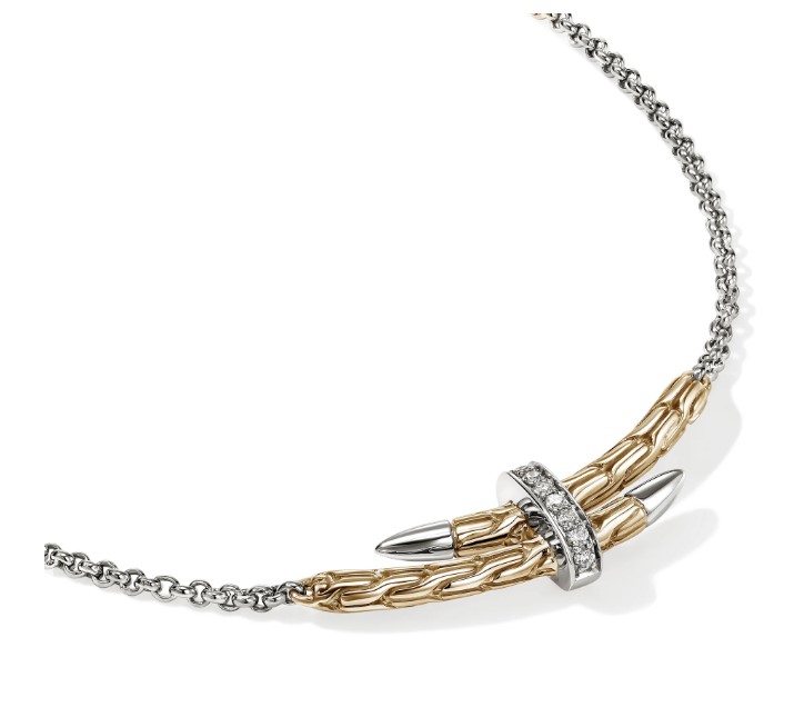 Spear Station Necklace, Gold, Sterling Silver, Diamonds - Image 2