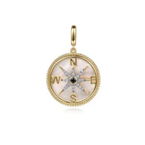 Preorder – 14K Yellow Gold Diamond Blue Sapphire Compass Medallion Pendant with Detachable Bail