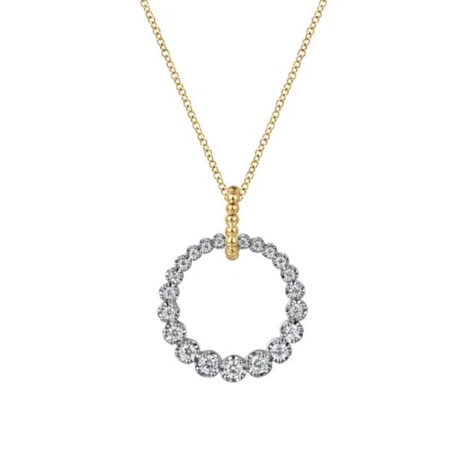 Preorder – 14K White and Yellow Gold Diamond Bujukan 20mm Drop Necklace