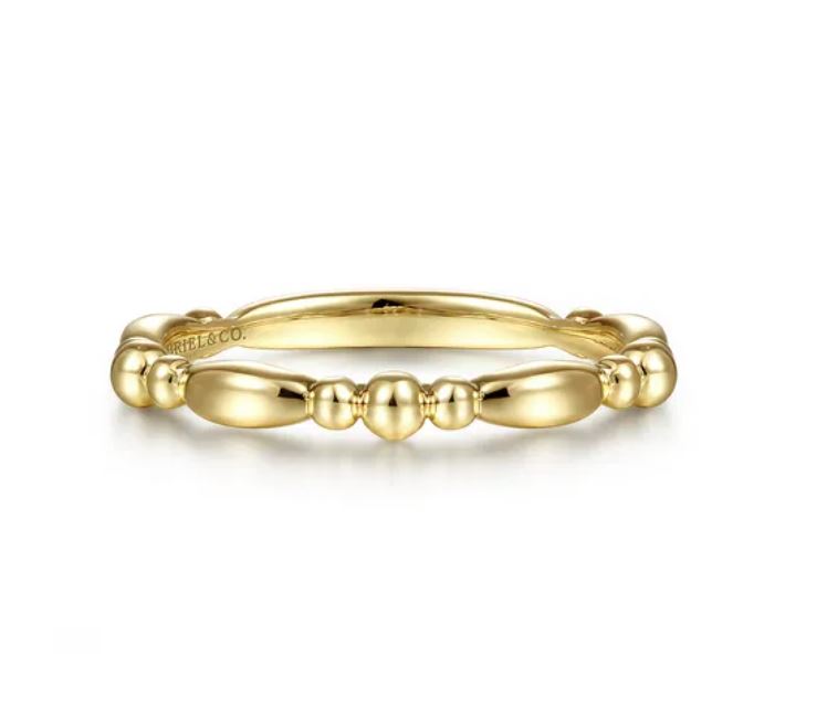 14K Yellow Gold Alternating Bar and Bujukan Bead Stackable Ring