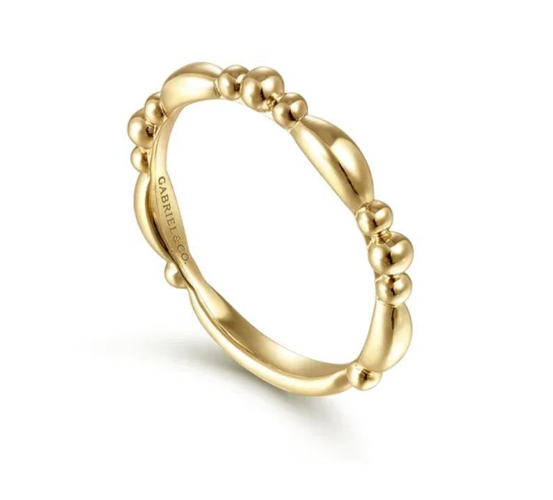 14K Yellow Gold Alternating Bar and Bujukan Bead Stackable Ring - Image 2