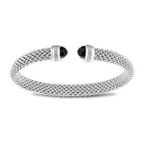 Slip On Mesh Bangle with Black Onyx Cabochon in White