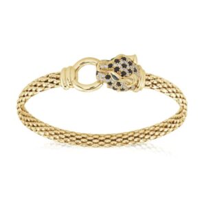 Classic Panthere Mesh Bracelet in Yellow with Green Eyes