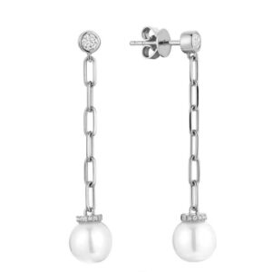 Pearl Paper Clip Diamond Dangle Earrings