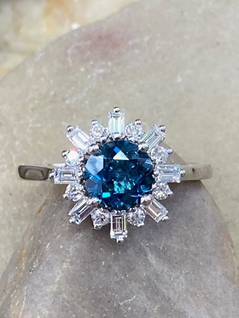 London Blue Topaz, diamond halo