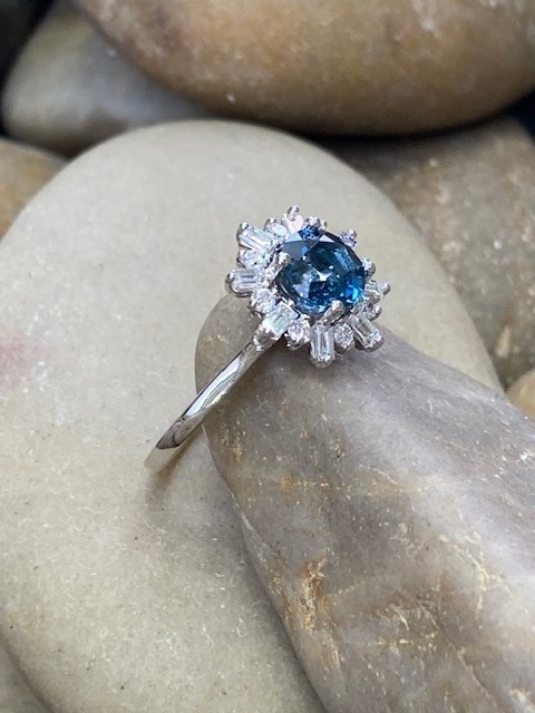 London Blue Topaz, diamond halo - Image 6