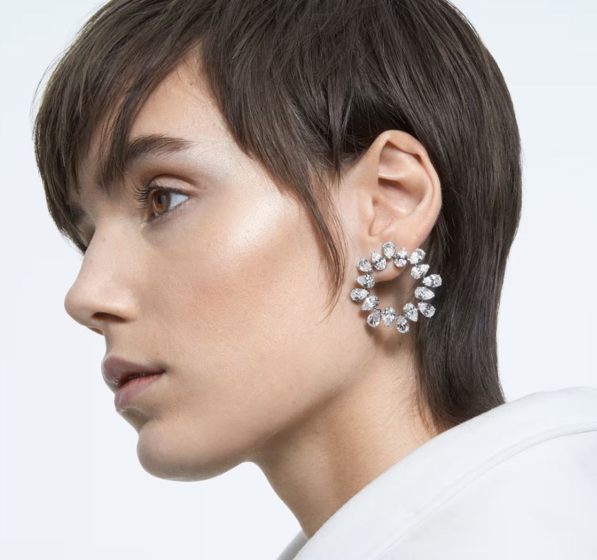 Matrix hoop earrings Pear cut, White, Rhodium plated - Image 2