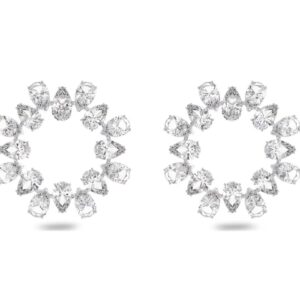 Matrix hoop earrings Pear cut, White, Rhodium plated