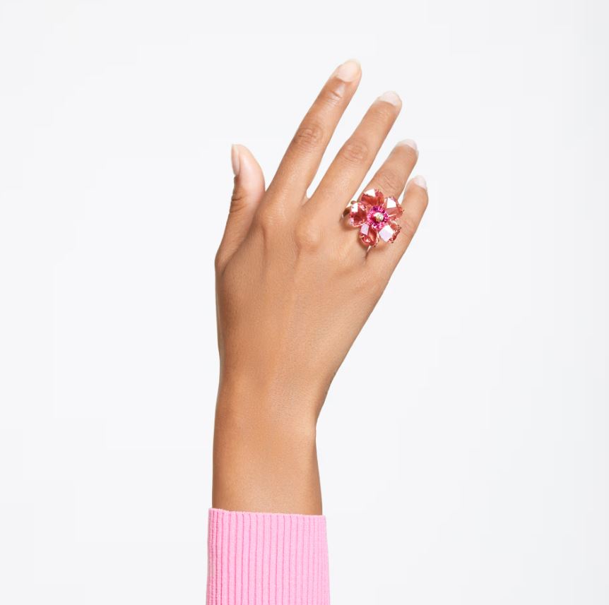 Idyllia cocktail ring Flower, Pink, 18k gold plated (58) - Image 3