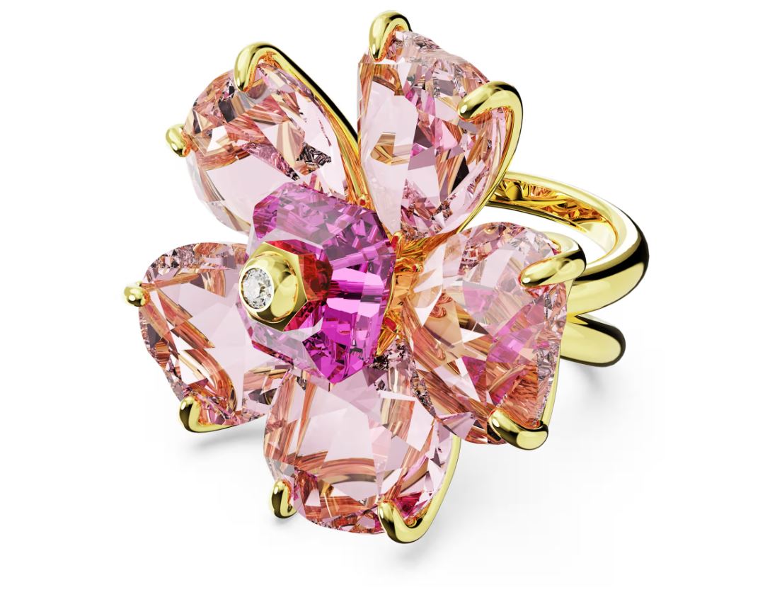 Idyllia cocktail ring Flower, Pink, 18k gold plated (58)
