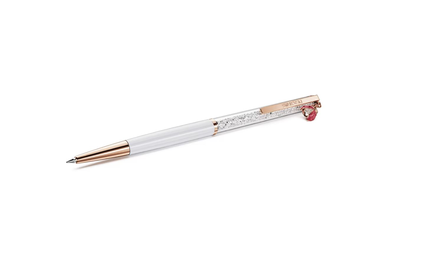 Crystalline ballpoint pen Ladybird, White, Red lacquered, rose gold-tone plated