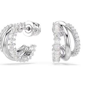 Hyperbola hoop earrings Round cut, Mini, White, Rhodium plated