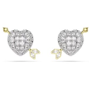 Idyllia stud earrings Mixed cuts, Heart with arrow, White, Mixed metal finish