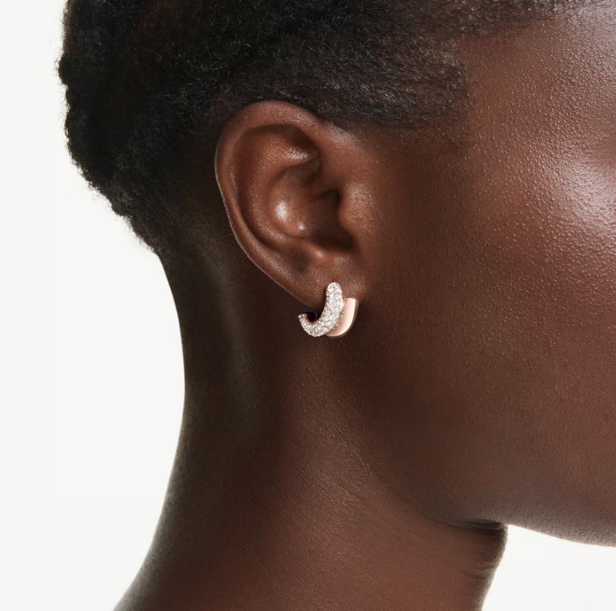 Dextera hoop earrings Round cut, Mini, White, Rose gold-tone plated - Image 2