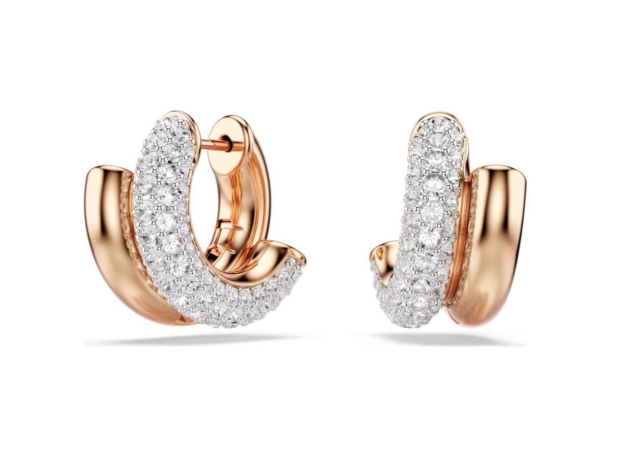 Dextera hoop earrings Round cut, Mini, White, Rose gold-tone plated