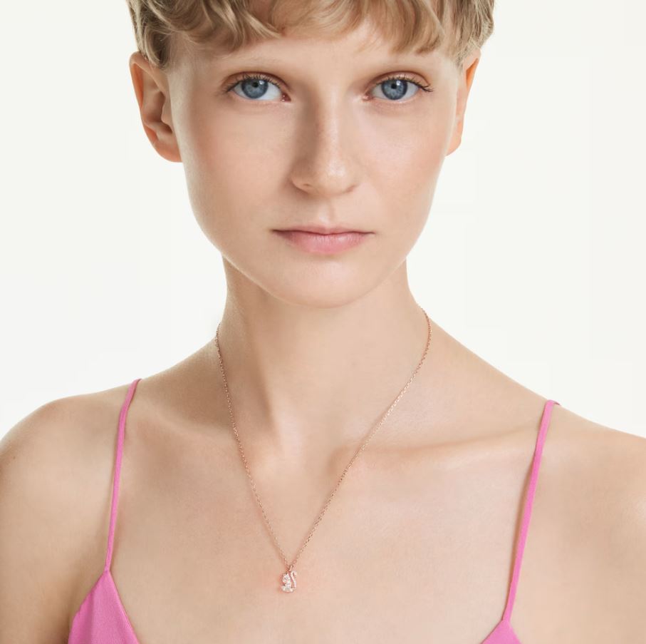 Swan pendant Mixed cuts, Swan, White, Rose gold-tone plated - Image 2