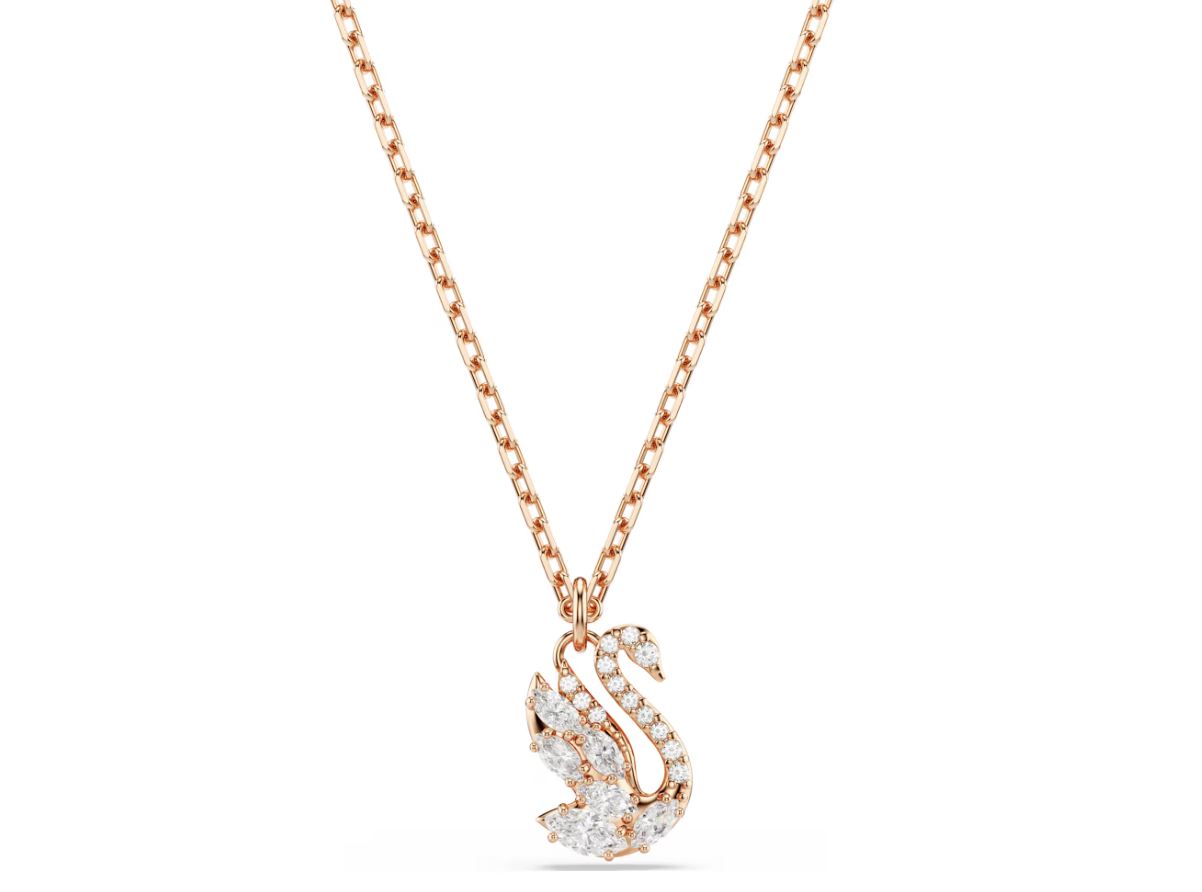 Swan pendant Mixed cuts, Swan, White, Rose gold-tone plated