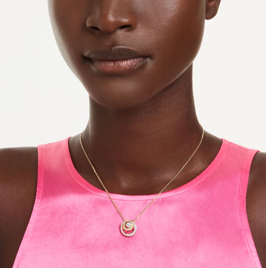 Hyperbola pendant Round cut, White, Gold-tone plated - Image 2