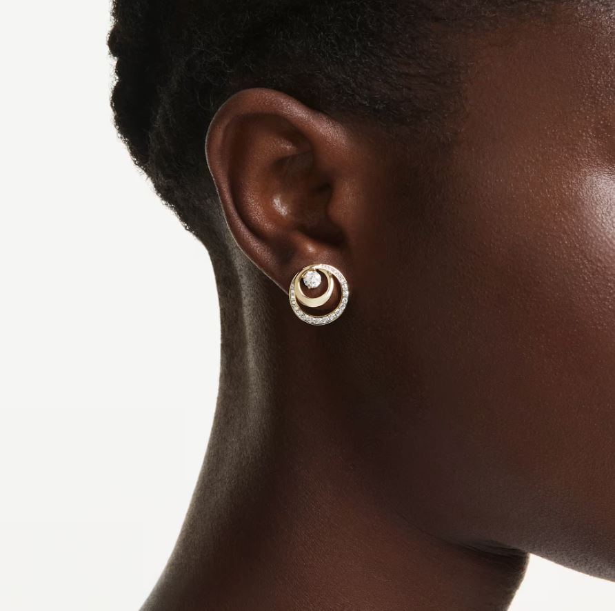 Hyperbola stud earrings Round cut, White, Gold-tone plated - Image 2