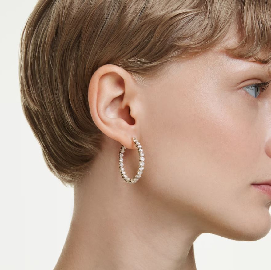 Matrix hoop earrings Round cut, White, Gold-tone plated - Image 2