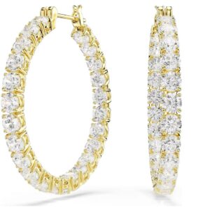 Matrix hoop earrings Round cut, White, Gold-tone plated
